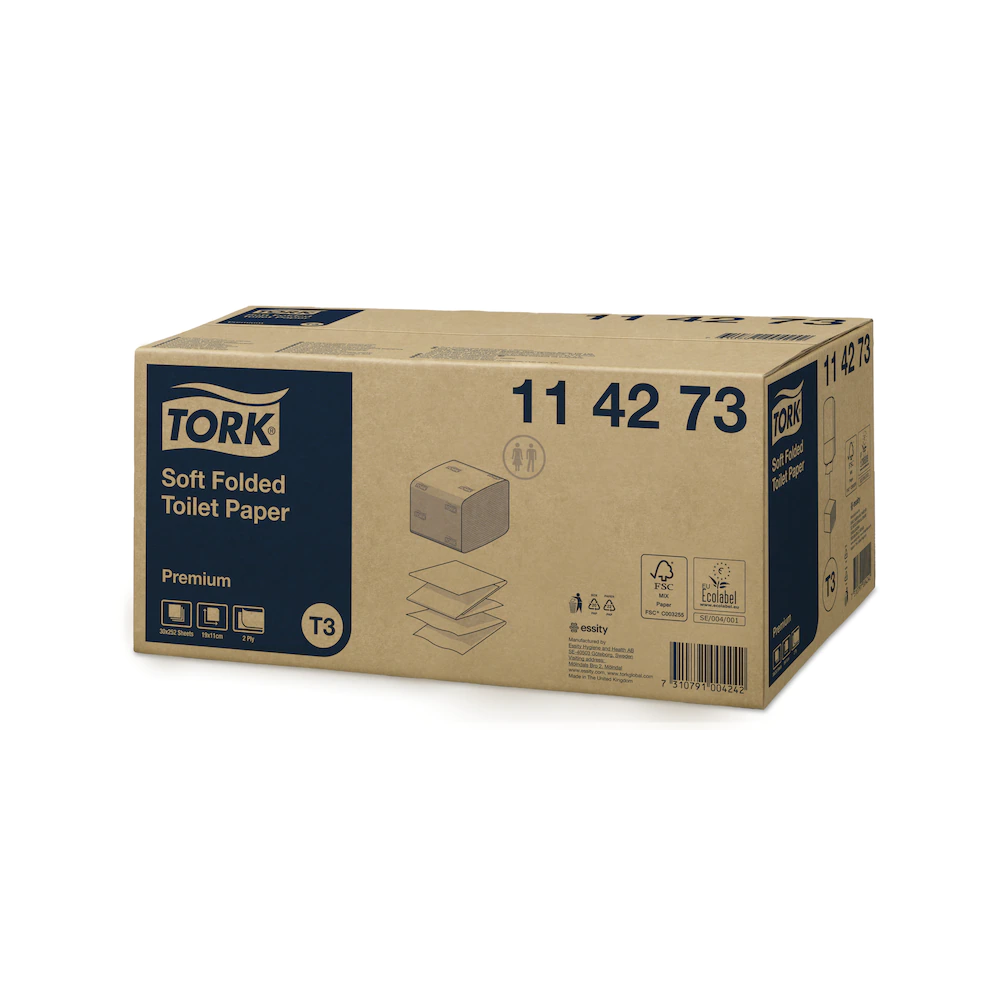 Toalettpapír 2 rétegű hajtogatott 100% cellulóz 252 lap/csomag 30 csomag/karton T3 Soft Folded Tork_114273 hófehér - Image 2