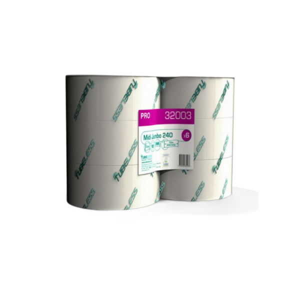 Toalettpapír 2 rétegű közületi Midi 242 m/tekercs duda nélküli 12 tekercs/karton Tubeless hófehér