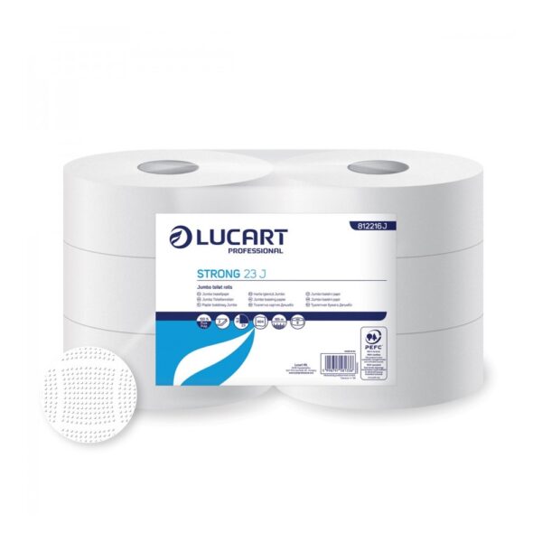Toalettpapír 2 rétegű közületi átmérő: 23 cm 100 % cellulóz 6 tekercs/karton 23 J Strong Lucart_812216J hófehér