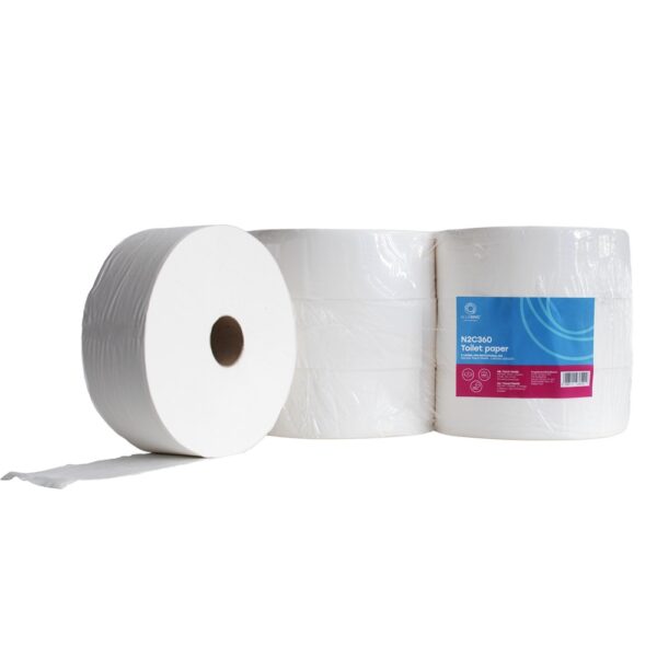 Toalettpapír 2 rétegű közületi átmérő:27 cm 100% cellulóz 360 m/tek 6 tekercs/csomag erősített duda Bluering® hófehér
