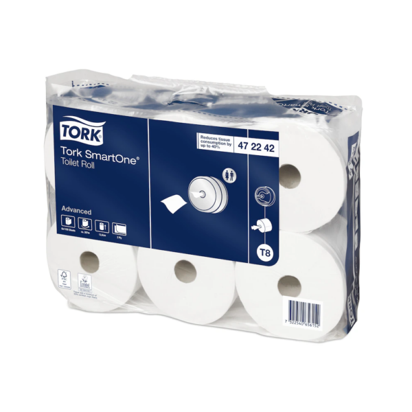 Toalettpapír 2 rétegű laponkénti adagolású 1150 lap/207 m/tekercs 6 tekercs/csomag Smart One®Tork_472242 fehér T8