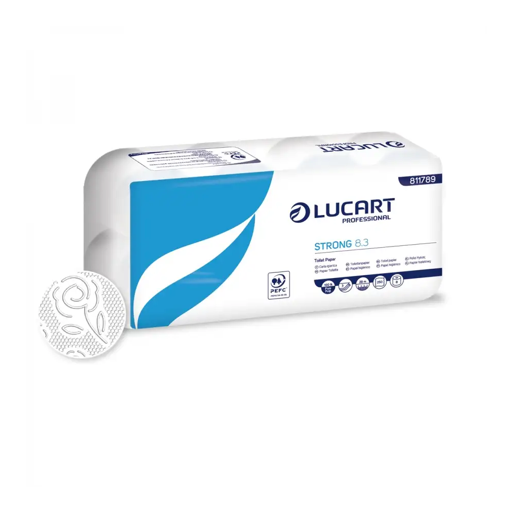 Toalettpapír 3 rétegű 250 lap/tekercs cellulóz 8 tekercs/csomag 8.3 Strong Lucart_811789P hófehér