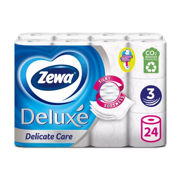 Toalettpapír 3 rétegű kistekercses 100% cellulóz 150 lap/tekercs 24 tekercs/csomag Delicate Care Deluxe Zewa hófehér