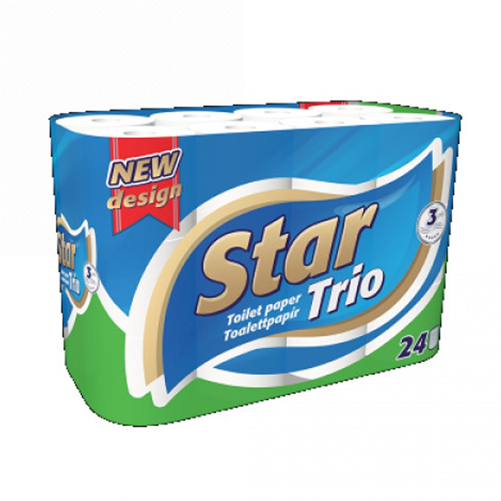 Toalettpapír 3 rétegű kistekercses 100% cellulóz 90 lap/tekercs 24 tekercs/csomag Star Trio fehér - Image 2