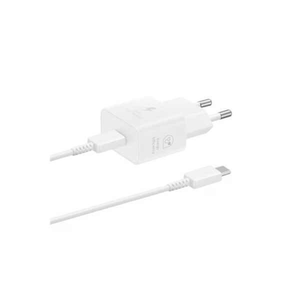 Töltő hálózati SAMSUNG Type-C aljzat (25W, GaN, PD gyorstöltő + Type-C kábel) fehér