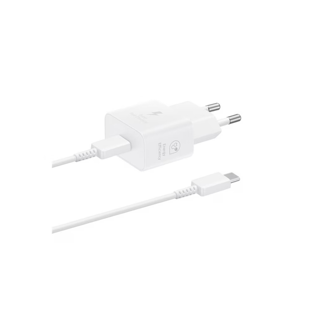 Töltő hálózati SAMSUNG Type-C aljzat (25W, GaN, PD gyorstöltő + Type-C kábel) fehér