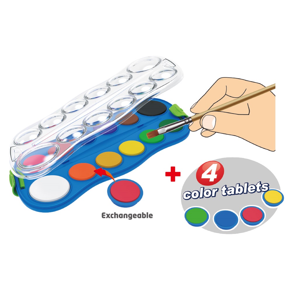 Vízfesték készlet, 12+4 cserélhető színnel, ecsettel, műanyag dobozban, Keyroad - Image 2