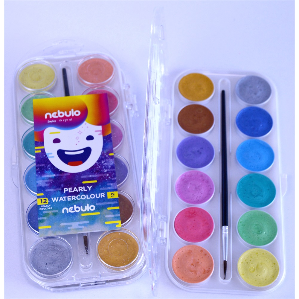 Vízfesték készlet, 12db-os, gyöngyház színű, 30mm festékgombokkal Nebulo - Image 3