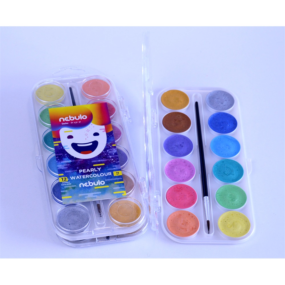 Vízfesték készlet, 12db-os, gyöngyház színű, 30mm festékgombokkal Nebulo - Image 4