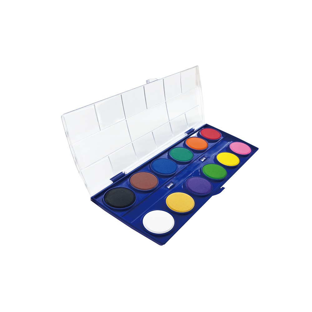 Vízfesték készlet, 28 mm x 12 szín, ecsettel, műanyag dobozban, Keyroad - Image 3