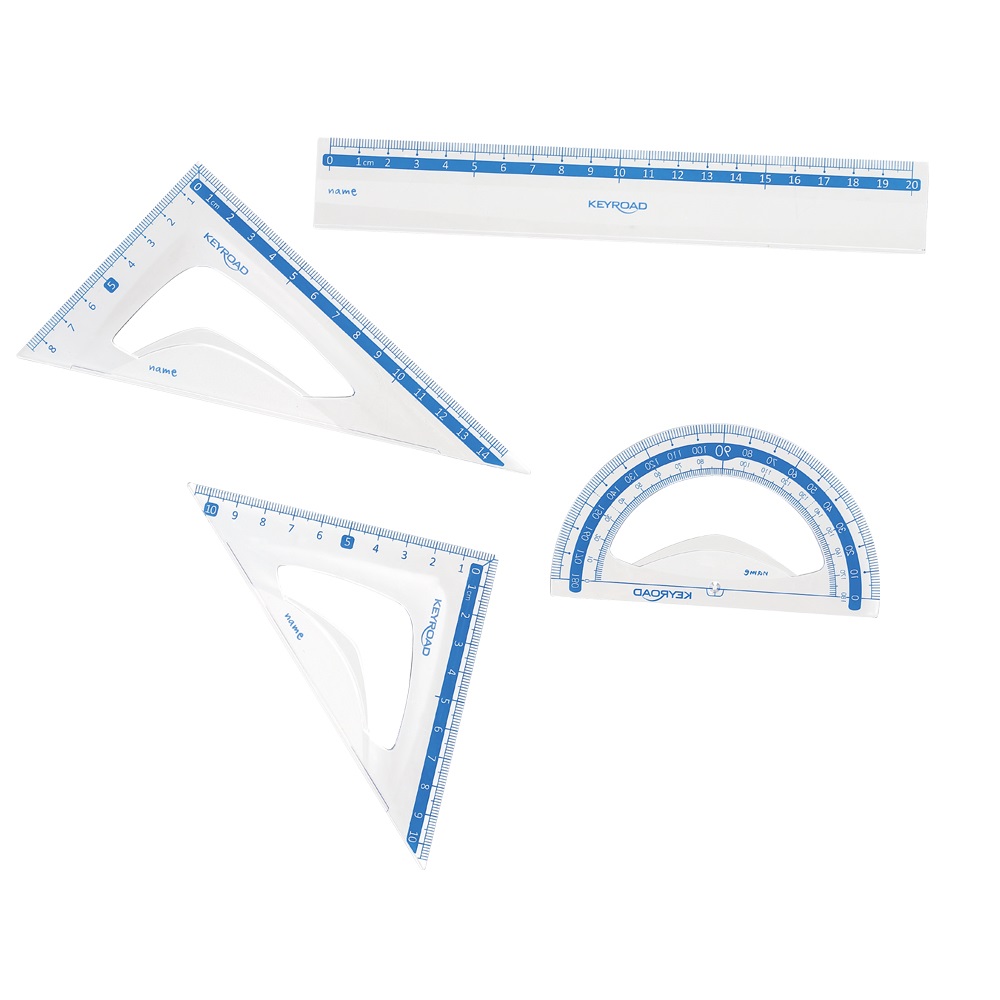 Vonalzókészlet, 20 cm, vonalzó, szögmérő, 45° és 60° háromszög vonalzók 4 db/bliszter Keyroad - Image 2