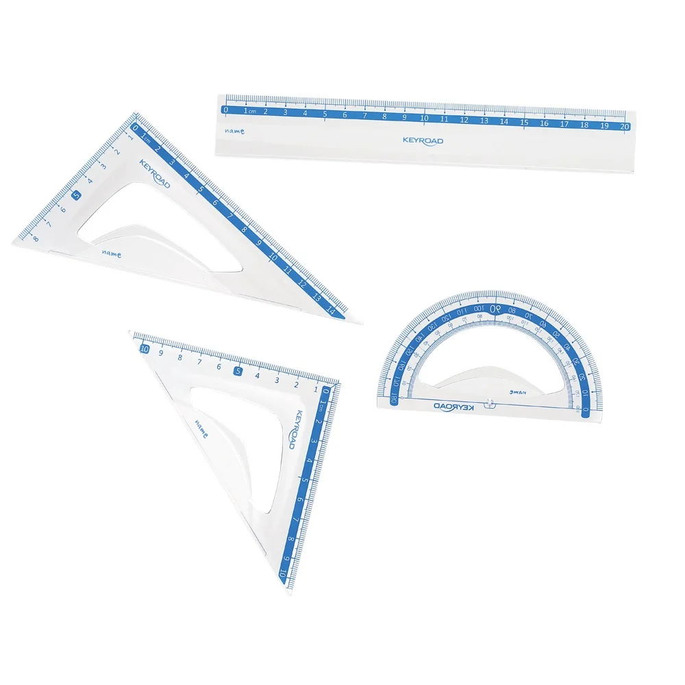 Vonalzókészlet, 20 cm, vonalzó, szögmérő, 45° és 60° háromszög vonalzók 4 db/bliszter Keyroad - Image 2