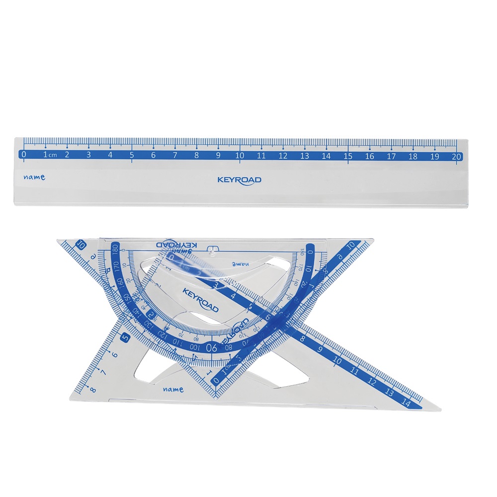 Vonalzókészlet, 20 cm, vonalzó, szögmérő, 45° és 60° háromszög vonalzók 4 db/bliszter Keyroad - Image 3