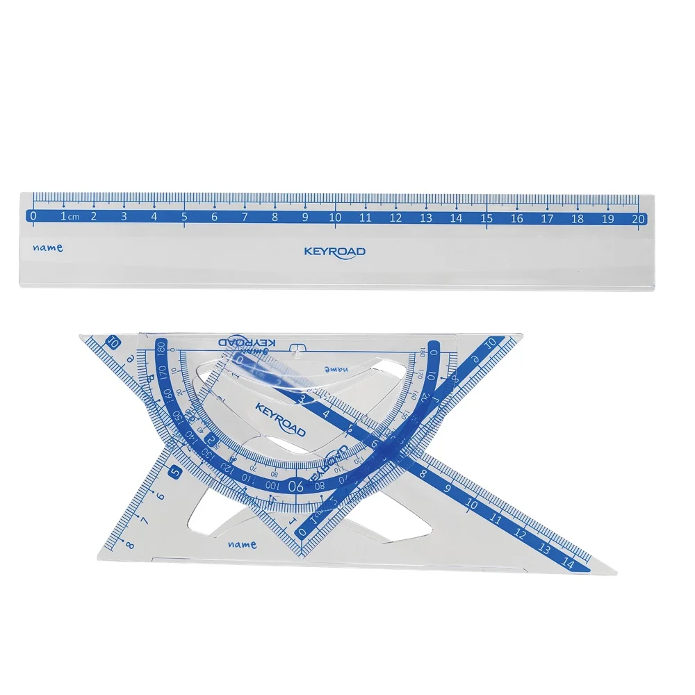 Vonalzókészlet, 20 cm, vonalzó, szögmérő, 45° és 60° háromszög vonalzók 4 db/bliszter Keyroad - Image 3