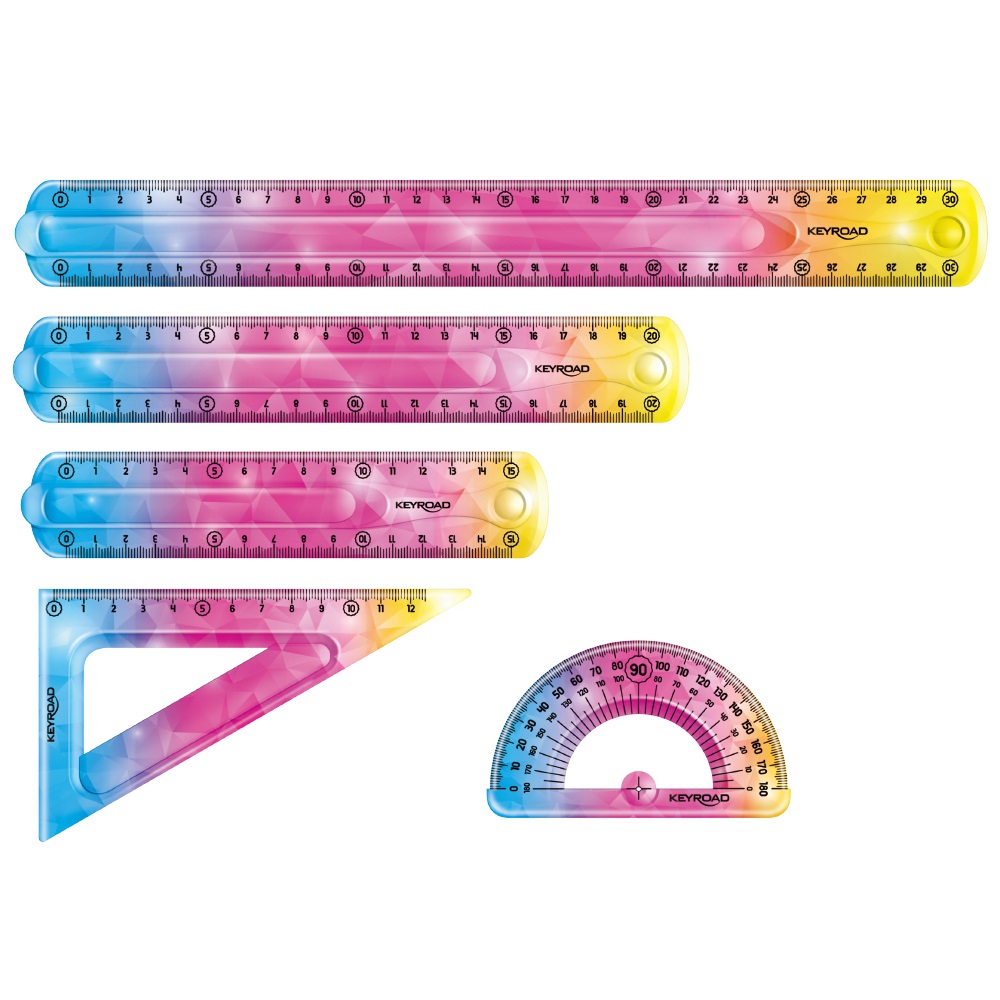 Vonalzókészlet, 20 cm, flexibilis vonalzó, szögmérő, derékszög vonalzó, 3 db/bliszter Keyroad Flex Draw vegyes színek - Image 2