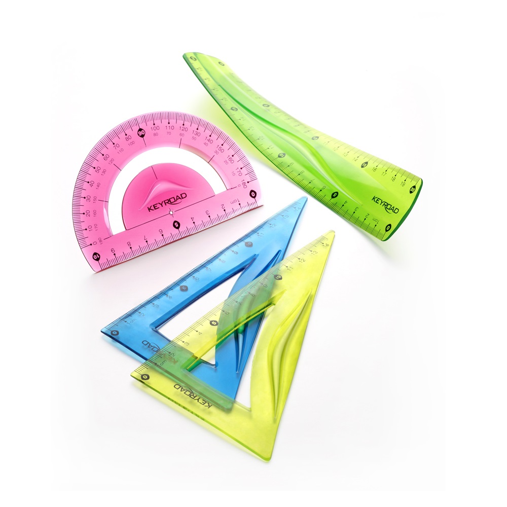 Vonalzókészlet, 20 cm, flexibilis vonalzó, szögmérő, derékszög vonalzó, 3 db/bliszter Keyroad vegyes színek - Image 3
