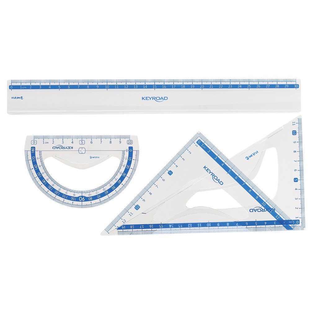 Vonalzókészlet, 30 cm, vonalzó, szögmérő, 45° és 60° háromszög vonalzók 4 db/bliszter Keyroad - Image 2