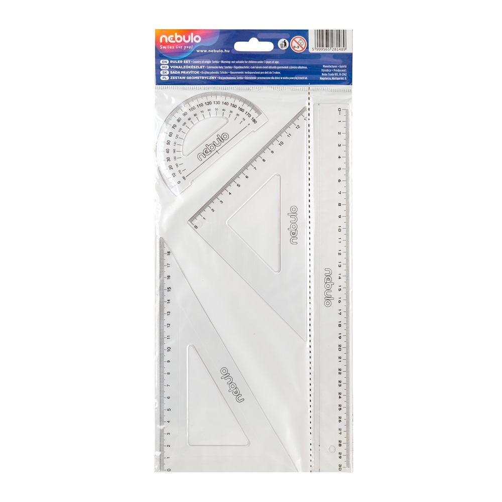 Vonalzókészlet, 4 db-os, 30 cm-es vonalzóval, Nebulo