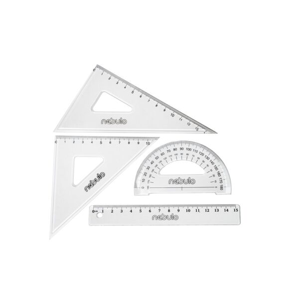 Vonalzókészlet, 15 cm egyenes vonalzó, szögmérő, 45° 13 cm és 60° 18 cm háromszög vonalzó, 4 db/bliszter Educa