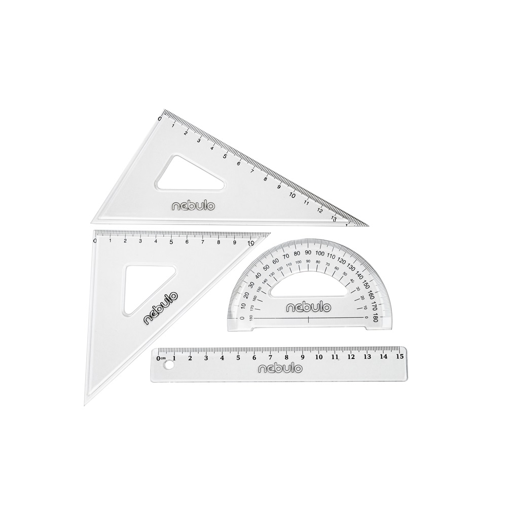 Vonalzókészlet, 15 cm egyenes vonalzó, szögmérő, 45° 13 cm és 60° 18 cm háromszög vonalzó, 4 db/bliszter Educa