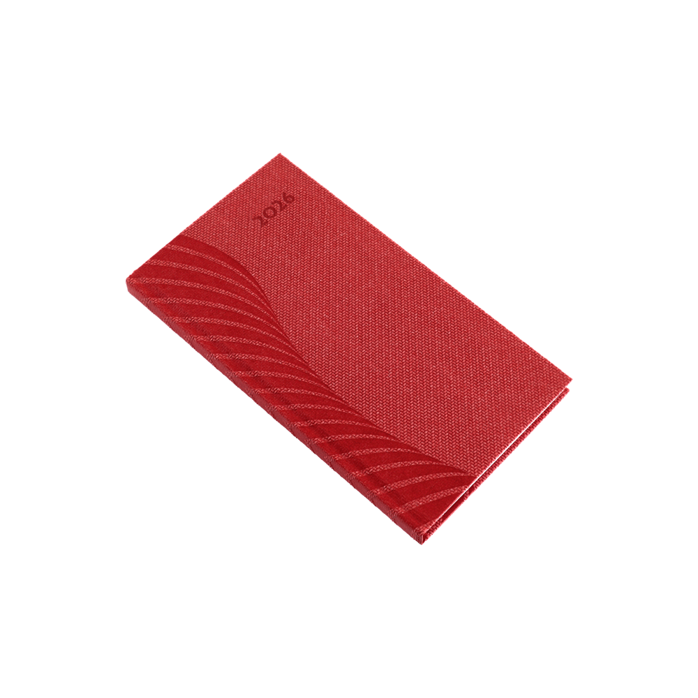 Zsebnaptár álló Amigo, fehér lapokkal bordó Realsystem 2026.