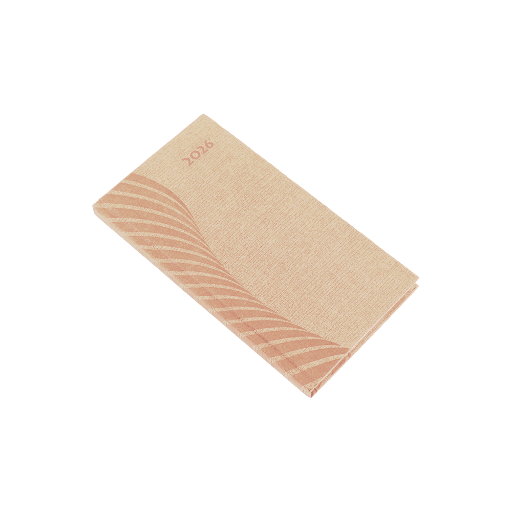 Zsebnaptár álló Amigo, fehér lapokkal drapp Realsystem 2026.