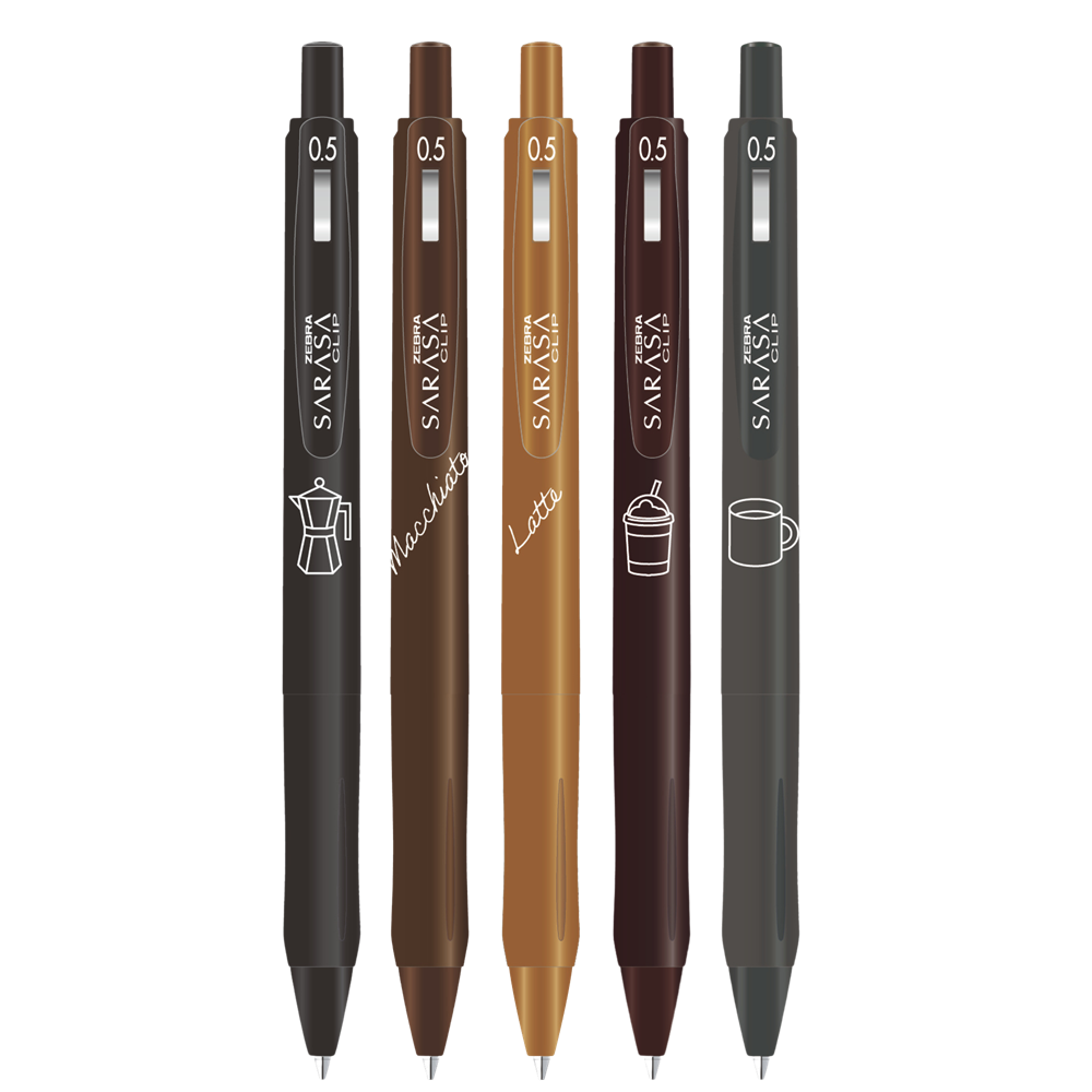 Zseléstoll készlet 0,5 mm Zebra Sarasa Study with Coffee, 5 különböző szín